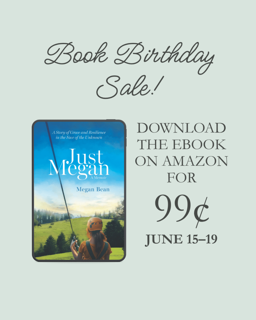 Book birthday sale! Download the eBook edition of “Just Megan”, by Megan Bean, from Amazon for 99 cents from June 15–19.